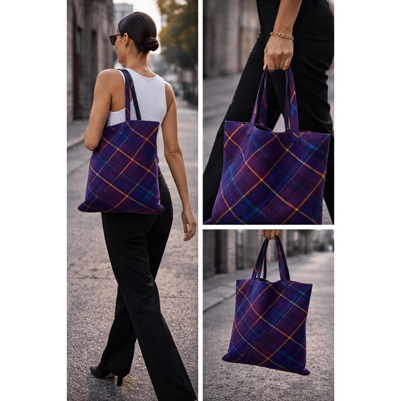 Burberry Handbags - Burberry Nova Check Bucket Bag Women Large Purple Blue Good Plaid Tote